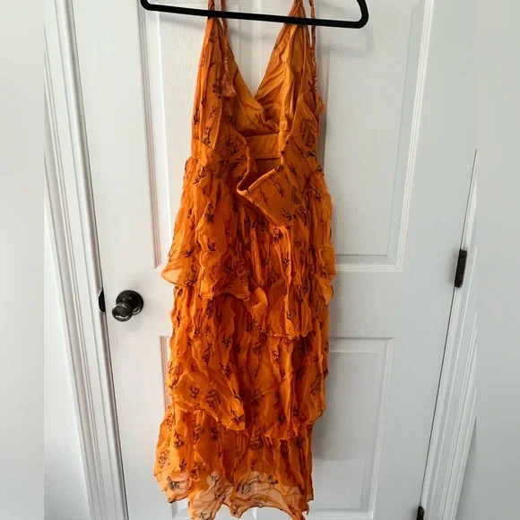 Anthropologie Pamela Halter Midi Dress | Orange Floral Tiered, NWT Size 14 - Picture 3 of 10